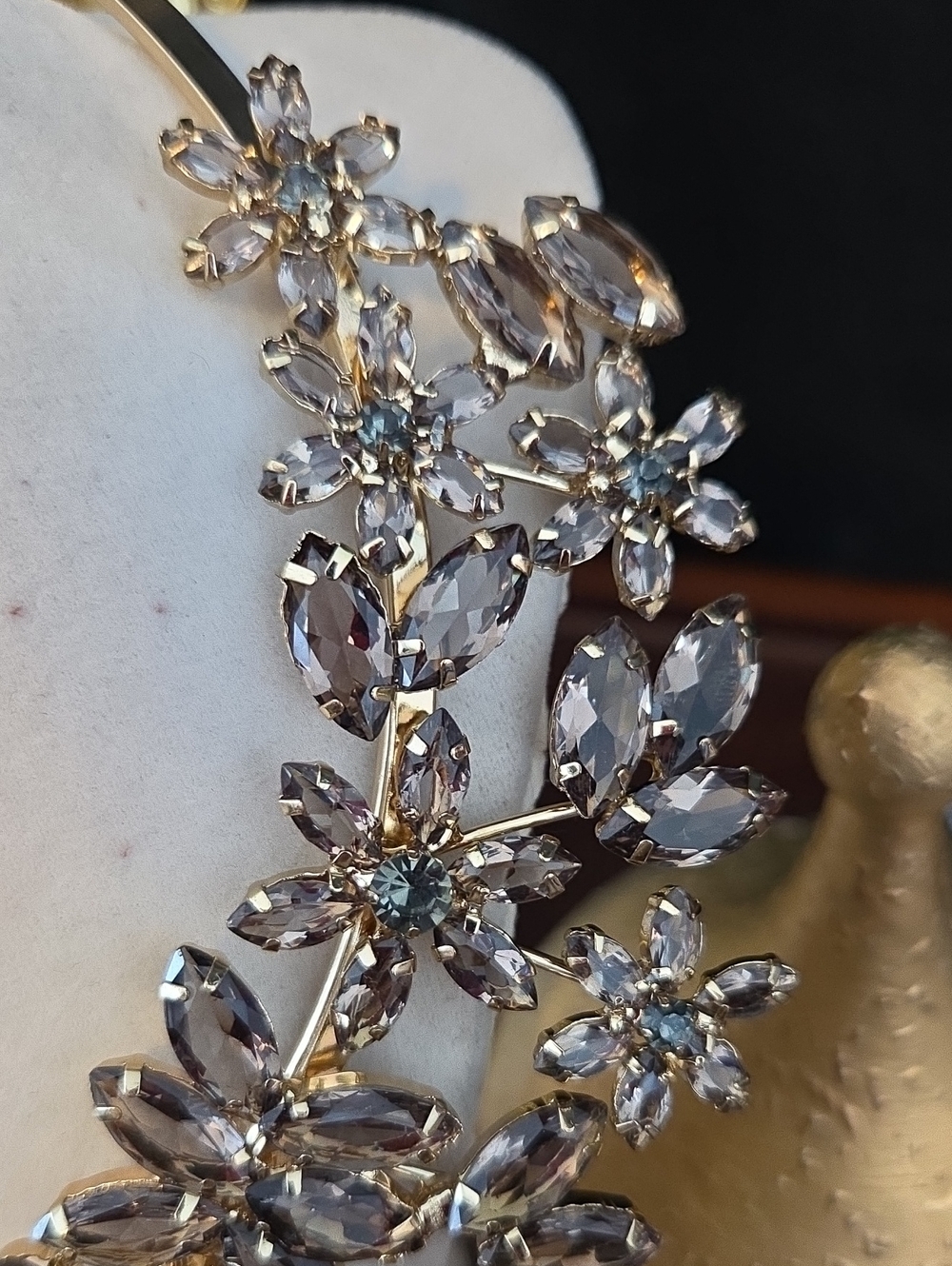 Statement Floral Crystal Necklace in Champagne - Picture 5 of 12
